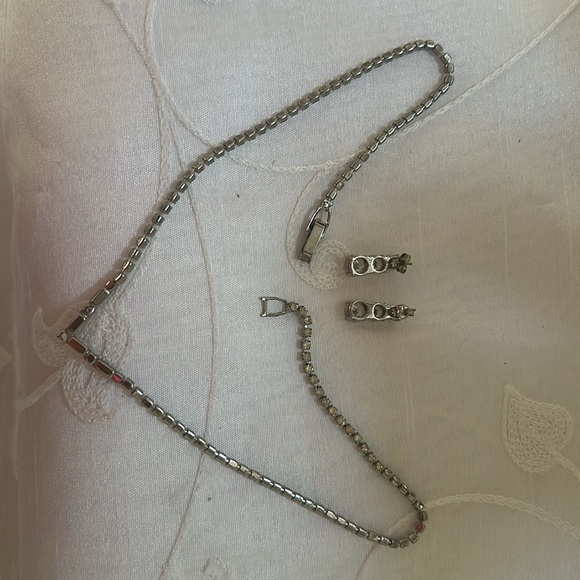 Crystal Evening Choker Necklace with Drop Pierced Earrings - Picture 2 of 6